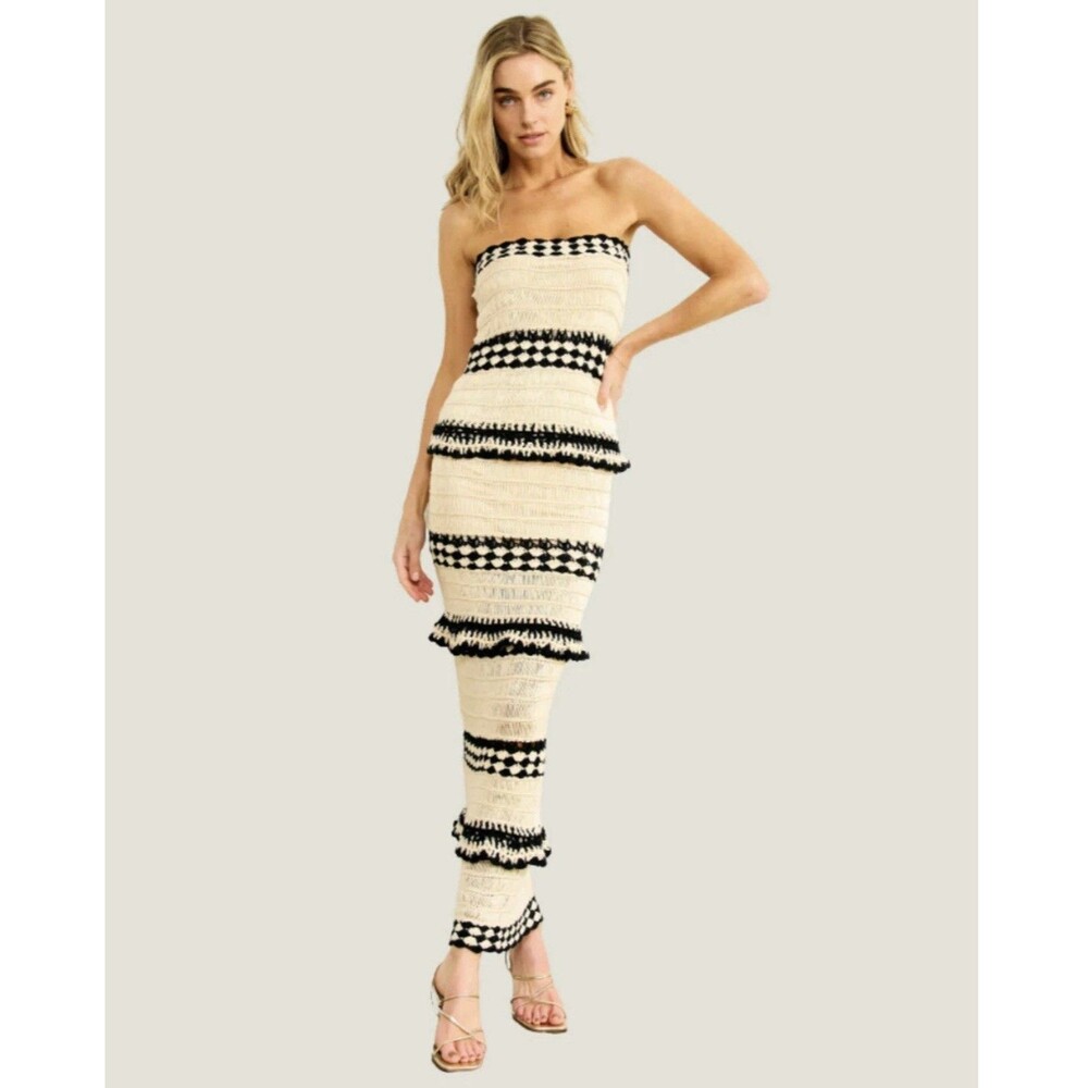 Line & Dot Muse Crochet Maxi Dress Cream And Black XS EUC